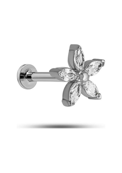 925 Ayar Gümüş Rodyumlu Minimal Kır Çiçeği Tragus Piercing Küpe Gümüş