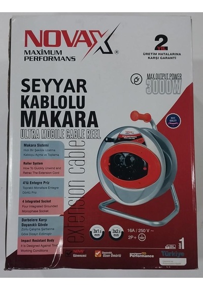 Novax 4lü Grup Makaralı Uzatma Kablo 3x2.5 20mt