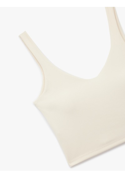 Koton Kolsuz V Yaka Kaplı Slim Fit Sporcu Sütyeni Ekru 7wak30018nk