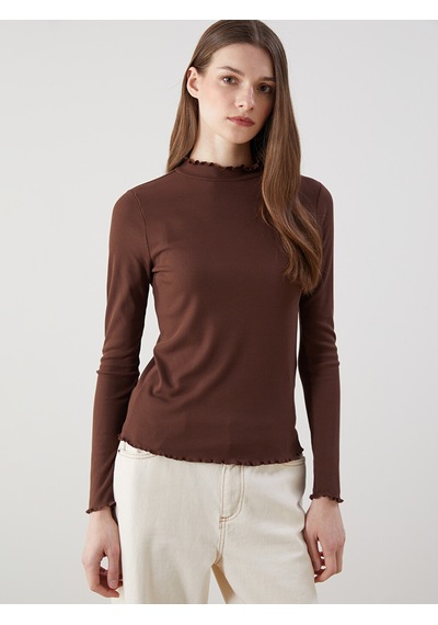 Lcw Modest Kahverengi Dik Yaka Kadın Body