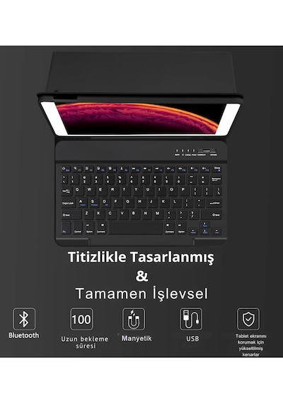 Apple Uyumlu iPad 11. Nesil A16 Çipli 2024 2025 Klavyeli Tablet Kılıfı Klavye + Stand