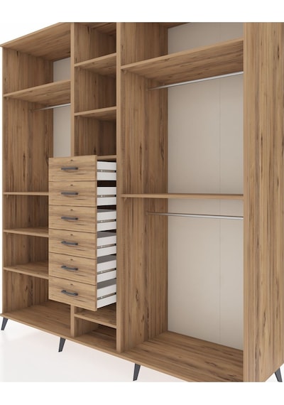 Kronos Dolap 10 Raflı 6 Çekmeceli 3 Askılı 220x59x243 Çam-çam/çam Atlas Çam/atlas Çam