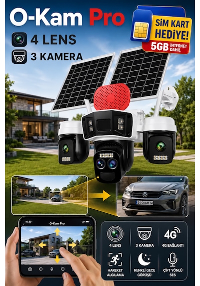 O-kam 4075 12mp 10x Zoom 4 Lens 3 Ekran 4g Solar Kamera 5gb İnternet