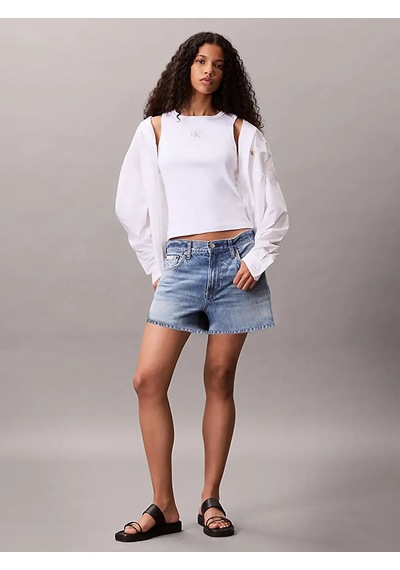 Calvin Klein A - Woven Label 2x2 Cotton Rıb T Beyaz Kadın Tişört