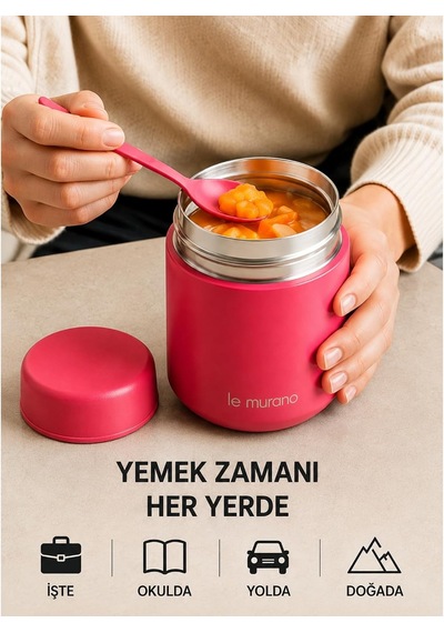 500 Ml Yemek Termosu, 304 Çelik, Sporklu Ve Geniş Ağızlı Yeşil Çok Renkli