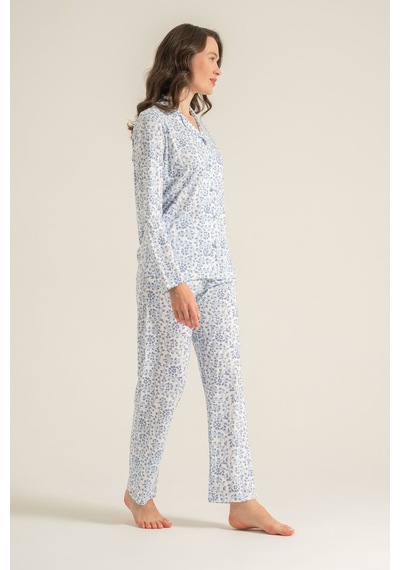 Pierre Cardin Kadın Flowers Mavi Gömlek Pijama Takımı Pc9271-s-v1 Pc9271-s-v1