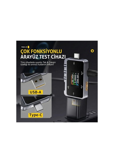 Fnrsı Fnac-28 2'si 1 Arada Tip-c Usb Test Cihazı Dijital Voltmetre Ampermetre