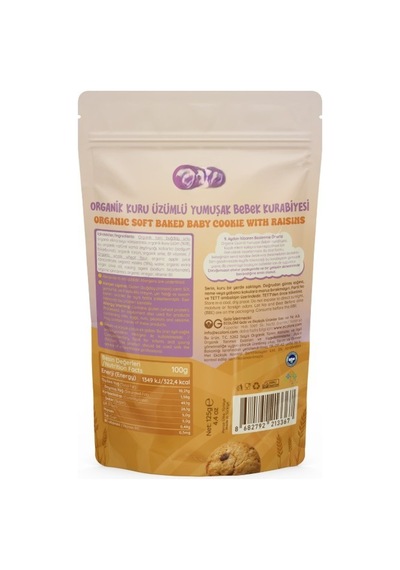Organik Kuru Üzümlü Yumuşak Bebek Kurabiyesi 125g