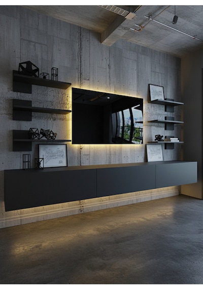 Resital Duvara Monte Ledli 270 Cm Tv Ünitesi Duvar Raflı - Ll6043 Antrasit