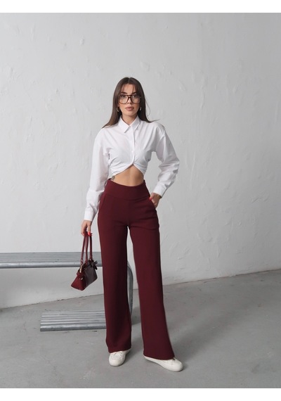 Paw Garage Kadın Vetra Bordo Modal Kumaş Palazzo Kadın Pantolon, Korsajlı Premium İşçilik Kırmızı
