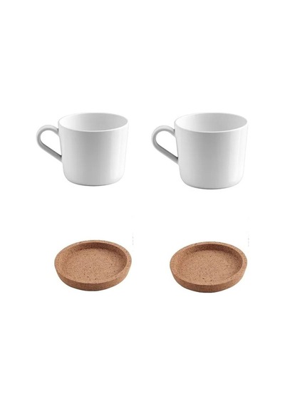 Quick 2'li Kupa Fincan Takımı Hacim 240 Ml + 2'li Mantar Bardak Altlığı Set Beyaz - 730935547 Beyaz