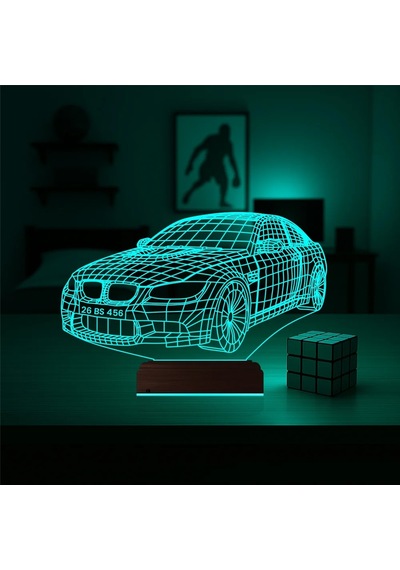 Luvivia Spor Araba Bmw Tasarım Kişiye Özel 3d Lamba - Masa Gece Lambası Şeffaf