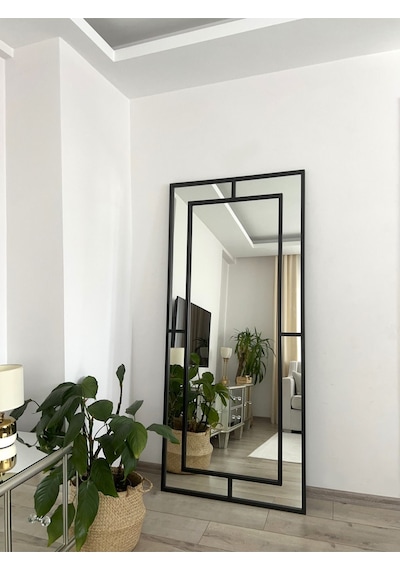 Effe Siyah Metal Çerçeveli 180x80 Cm Dekoratif Ayna