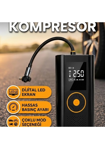 Led Ekranlı Dijital Hava Kompresörü Otomatik Basınç Kontrolü Taşınabilir Lastik Şişirme Cihazı
