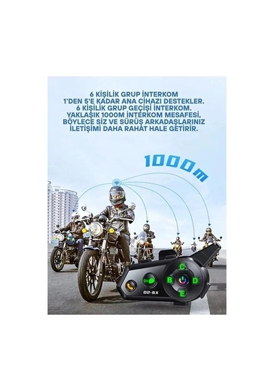 Hubrendy  D2-6x 1000m Mesafeli 6 Kanallı İntercom Bluetooth Motosiklet Kask Kulaklığı İntercom 61423588