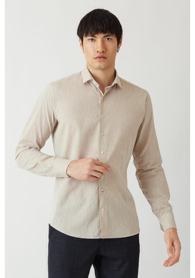 Bisse Erkek Regular Fit Uzun Kollu Spor Gömlek BEJ GM22Y221044_D07 Bej