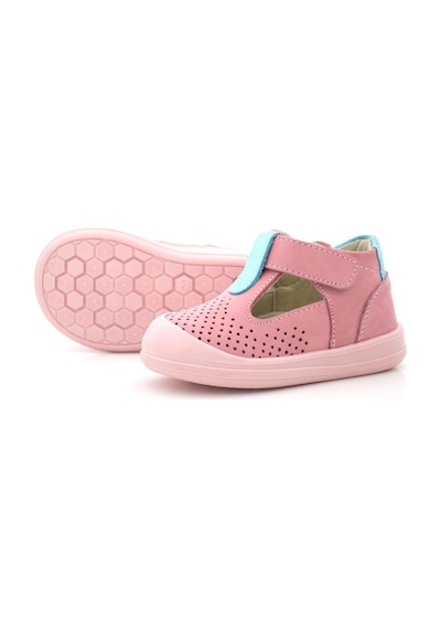 Rakerplus Shaun Hakiki Deri Pembe Mavi Cırtlı Anatomik Bebek Sandalet Pembe