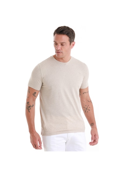Hatemoğlu Taş Regular Fit Düz Bisiklet Yaka Keten Tişört 35102024c007 Taş
