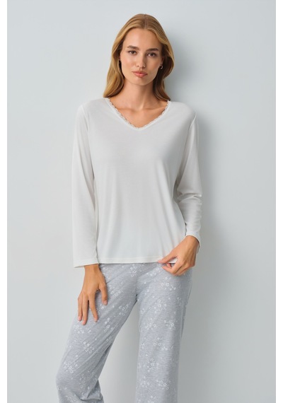 Suwen Griss Pamuklu Pijama Takımı Wsh10510158964 Gri Melanj