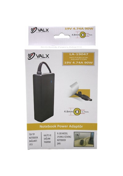 Valx La-19047 19V 4.47A 90W 4.8X1.7 MM Hp-Asus Uyumlu Notebook Adaptör