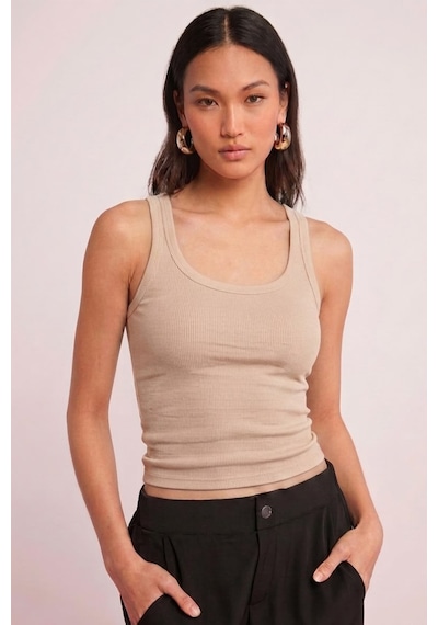 Fit Women Pamuklu Kadın Fitilli Görünümlü Kalın Askılı Basic Atlet 4624-bej