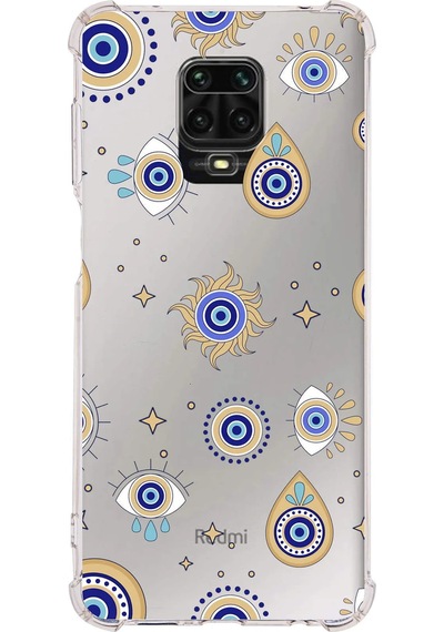 Prinrify Xiaomi Redmi Note 9s Uyumlu Nazar Boncuğu 5 Baskılı Şeffaf Köşe Korumalı Antişok Kılıf