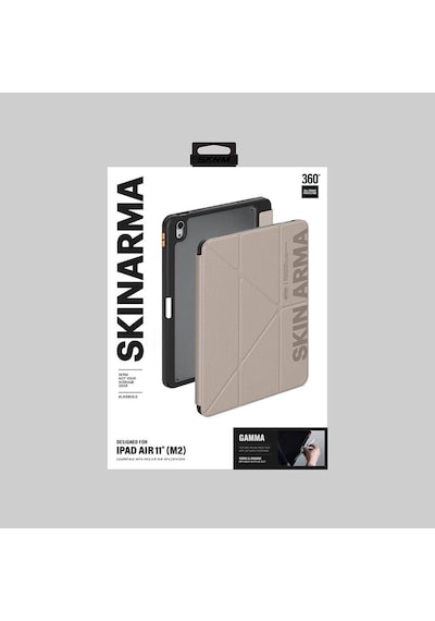 Apple Uyumlu iPad Air 11 2024 Kılıf Skinarma Baskı Tasarımlı 360 Tam Koruma Standlı Gamma Kılıf Gold