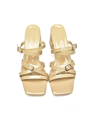 Fox Shoes U590031908 Bej Rugan Kalın Topuklu Kadın Terlik Bej