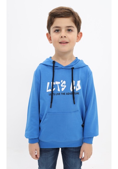 Toontoy Kids Toontoy Erkek Çocuk Relax Fit Kapüşonlu Cepli Baskılı Sweatshirt - 2 İplik Saks Toontoy Kids Toontoy Erkek Çocuk Relax Fit Kapüşonlu Cepli Baskılı Sweatshirt - 2 İplik Saks