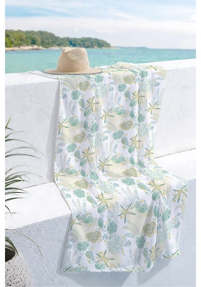 Deniz Yıldızı Kabuğu Plaj Havlusu - Marine Pastel Mint Bej Havuz Hızlı Kuruyan Mikrofiber Havlu Eski Lavanta