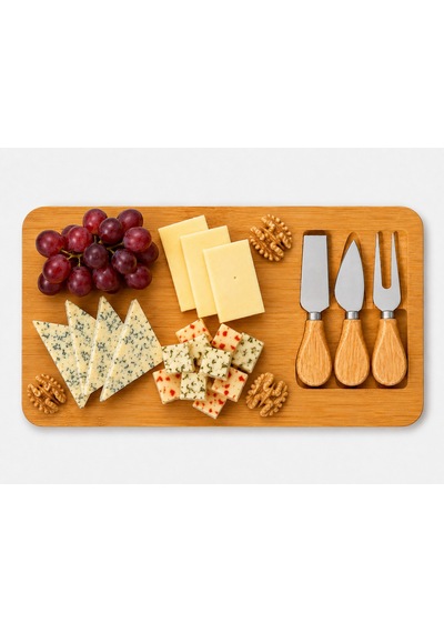 Bambu Peynir Sunum Tahtası Seti,3lü Aparatlı, 4 Parça,ahşap Servis,şarküteri, Kahvaltı Sunum Tabağı,38x17 Cm Açık Kahverengi