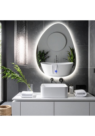 Luno Beyaz Led'li Lavabo & Banyo Aynası Dokunmatik Sensörlü 65 X 90 Cm