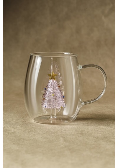 Karaca New Year Yılbaşı Pink Pine Tree Cam Kupa 440 Ml Şeffaf
