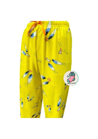 Lüx Unisex Mikro Süet Cepsiz Pijama Altı Tek Alt S7 - Çorap Hediy Sarı