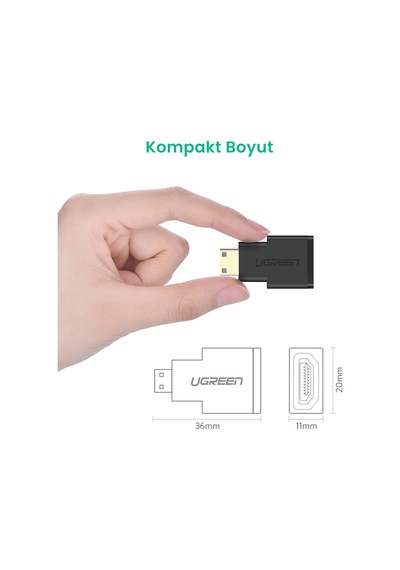 Ugreen Mini Hdmı To Hdmı Dönüştürücü Adaptör Siyah, 20101 Ugreen Mini Hdmı To Hdmı Dönüştürücü Adaptör Siyah, 20101