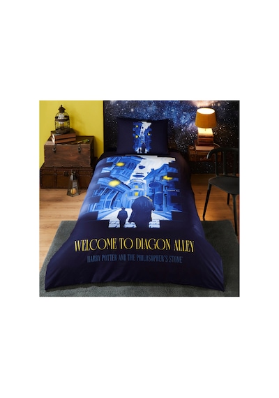 Harry Potter Alley Tek Kişilik Lisanslı Lastikli Çocuk Nevresim Takımı Lacivert