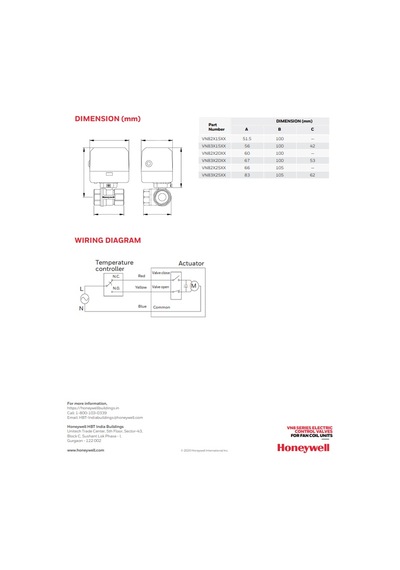 Honeywell Vn83C20Pp I Fcu Ball Valve 220Vac 3 Way Dn20 Bspp