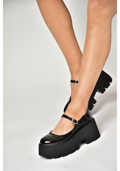 Fox Shoes U272906708 Siyah Rugan Dolgu Tabanlı Kadın Ayakkabı Siyah-rugan