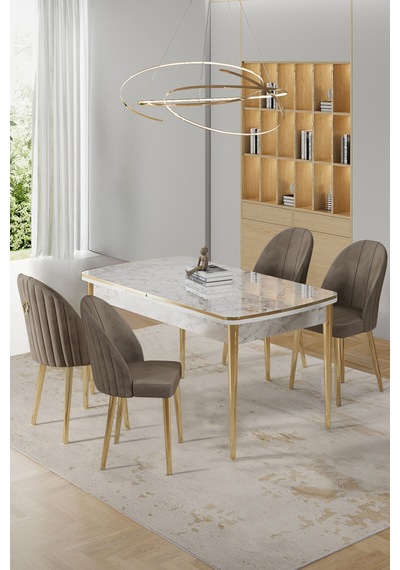 Canisa Rada Serisi 80x132 Açılabilir Lak Panel Beyaz Mermer Desen Masa 4 Cappucino Sandalye Gold Detay Masa Beyaz Mermer Desen Sandalye Cappucino Canisa Rada Serisi 80x132 Açılabilir Lak Panel Beyaz Mermer Desen Masa 4 Cappucino Sandalye Gold Detay Masa Beyaz Mermer Desen Sandalye Cappucino