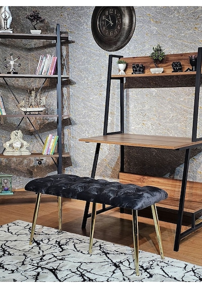 Zafir Gold Metal Füme Oturaklı Sivriltme Ayaklı Babyface Puf & Bench & Oturak Füme