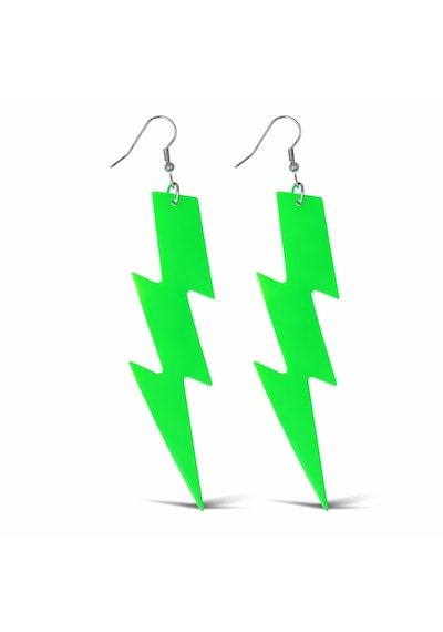 80 Ler 90&amp Apos Lar Retro Neon Yeşil Şimşek Küpe 10 Cm 4801