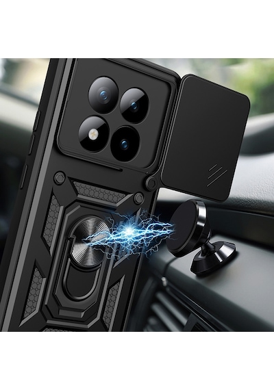 Xiaomi Redmi Note 15 Pro Plus Kılıf Magnetik Standlı Kamera Korumalı Zore Sürgülü Vega Kapak Siyah