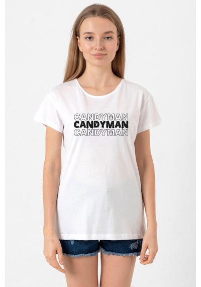 Candy Man Halloween Beyaz Kadın Bisikletyaka Tshirt 001