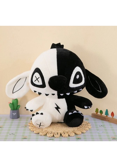 Gost Stitch Peluş Oyuncak Siyah Gözlü Siyah Beyaz Stich Peluş 20cm Çok Renkli