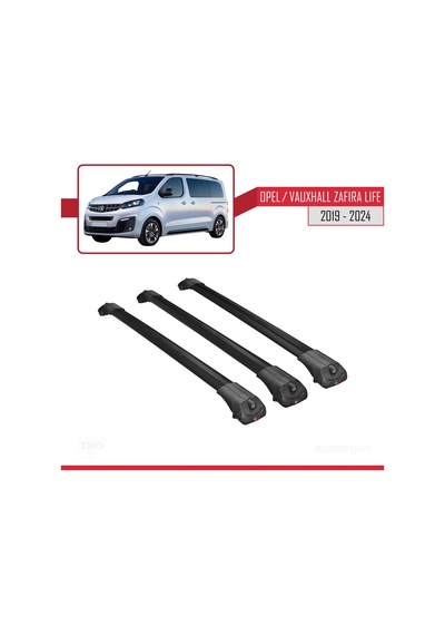 Opel / Vauxhall Zafira Life 2019 Ve Sonrası İle Uyumlu Ace-1 Ara Atkı Tavan Barı Siyah 3 Adet Bar