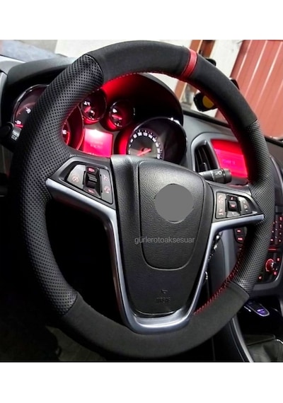 Opel Astra K Kasa Kırmızı Yüzüklü Noktalı Deri Direksiyon Kılıfı