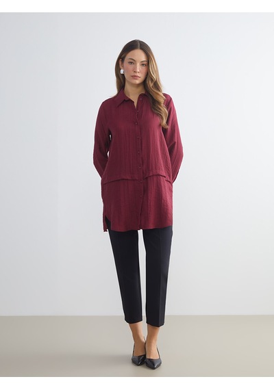 Lcwaıkıkı Classic Bordo Dokulu Kadın Gömlek Tunik