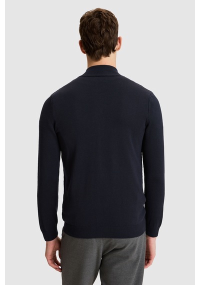 U.S. Polo Assn. Erkek Lacivert Dik Yaka Fermuarlı Slim Fit %100 Pamuk Basic Triko Hırka 50328871-vr033
