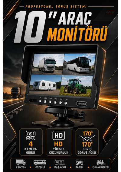 10'' İnç Vga Çıkışlı Kumandalı Tır Kamyon Otobüse Uygun Monitör