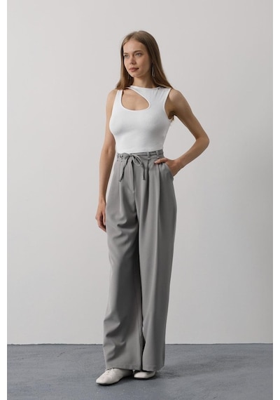 Emh Store Pileli Bağcıklı Oversize Pantolon - Gri Gri